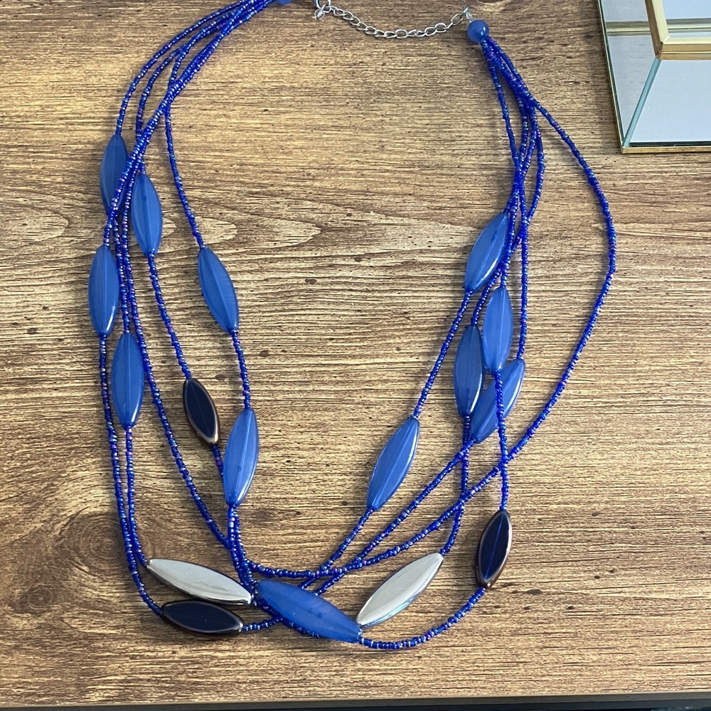 Blue Multi-Strand Beaded Necklace